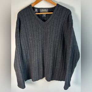 Vintage North Country Lambswool Mens Sweater Gray Sz M Cable Knit Thick Chunky